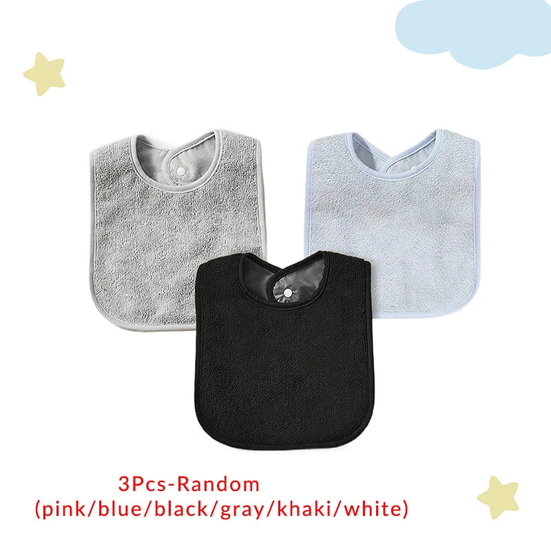 3Pcs/4Pcs Terry Cloth Waterproof Bibs for Babies Feeding Bibs Soild Color Waterproof Towel Kids Bandanas Burp Cloths