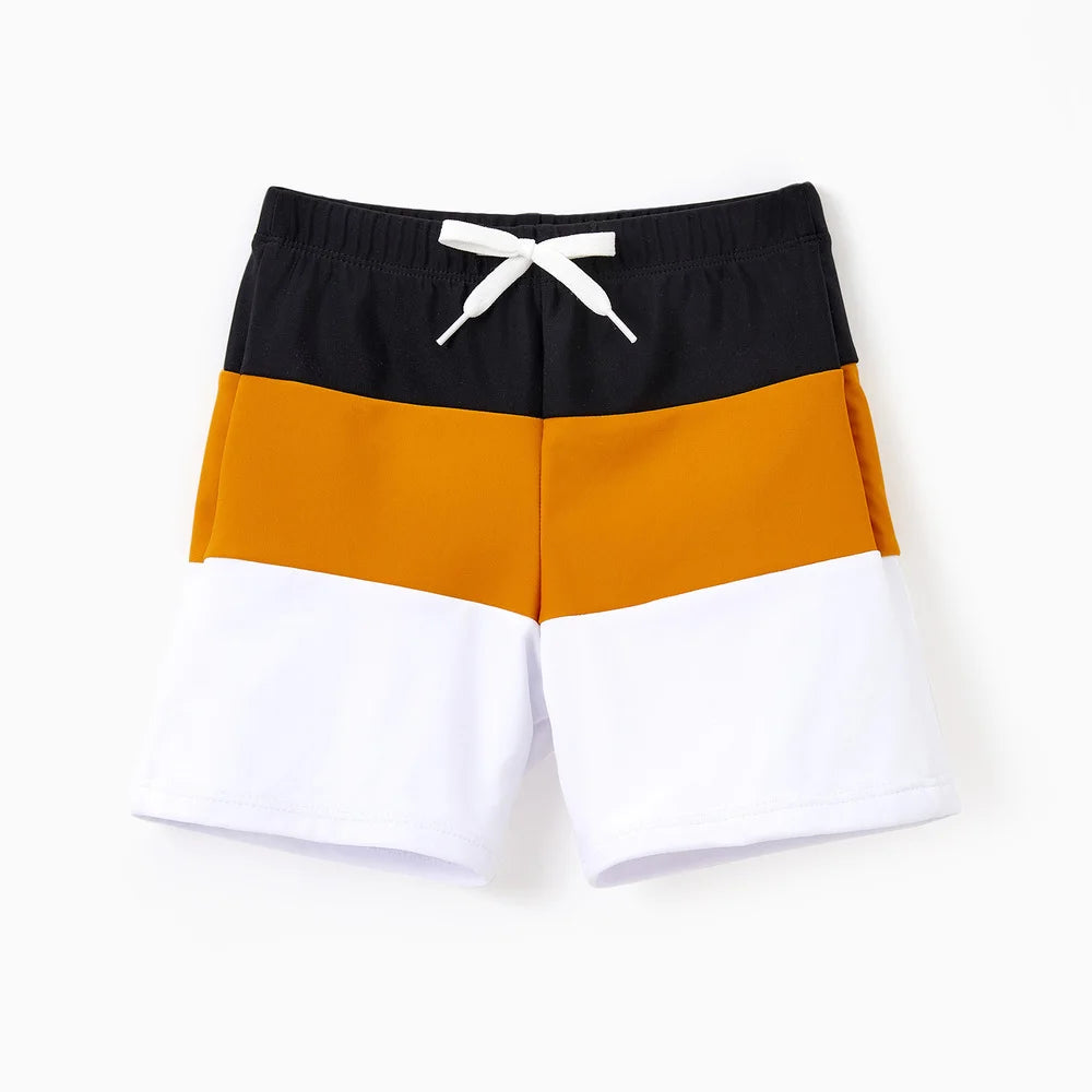 Family Matching Colorblock Swim Trunks Shorts or Cut Out Waist One-Shoulder One-piece Swimsuit