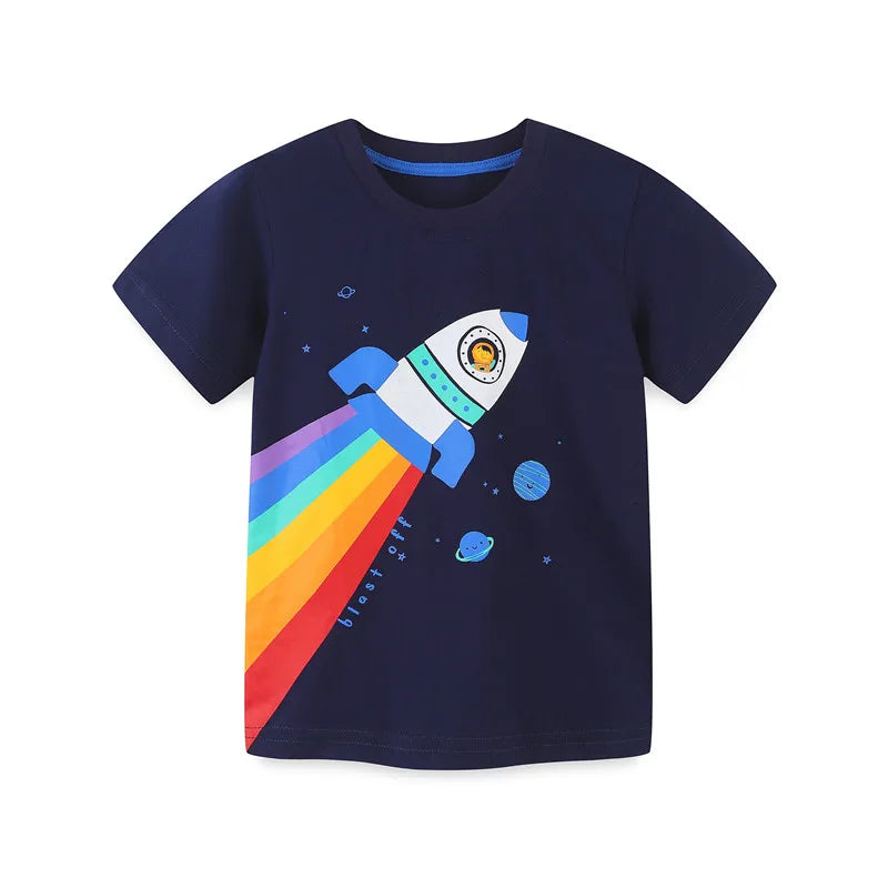 2-7T Cotton Boys Kids TShirts Summer Hot Selling Toddler Clothing Short Sleeve Cartoon Print Fashion Kids Tees Tops