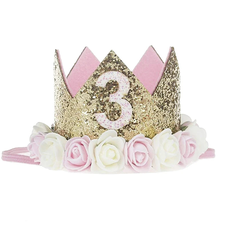 1st Birthday Party Decor Hat Kids 1 2 3 Year Happy Birthday Boy Girl First Birthday Party Baby Shower Decor Pink Kids Crown Hat
