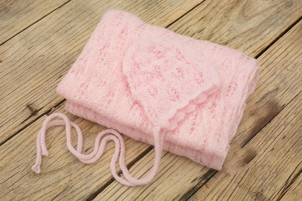 Newborn Photography Props Baby Posing Knitted Hollow Hat + Wrap 2pcs/Set Soft And Highly Elastic Stretchable Photo Accessories