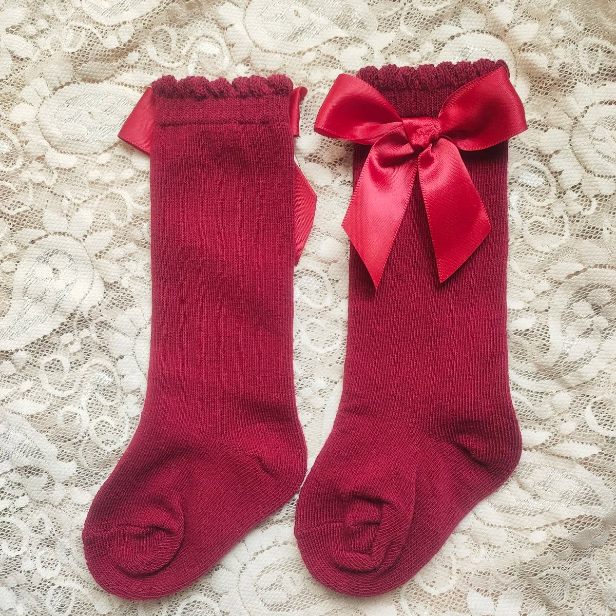 Baby's Christmas Red Socks Sweet Big Bows Knee High Princess Sock for Infant Holiday Atmosphere Cotton Mesh Breathable Long Sock