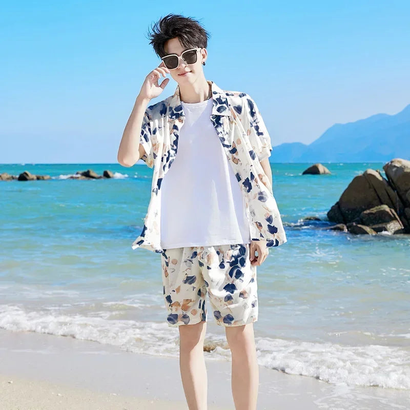 2024 Summer Family Vacation Look Clothes Mom and Daughter Short Sleeve Dress Holiday Dad and Son Shirts Two Piece Outfits Sets