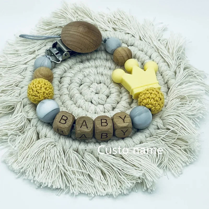 Baby Custom Name Silicone Beads Flower Ring Pacifier Clips Safe Teething Chains Teether Eco-friendly Dummy Beech Clips Holder