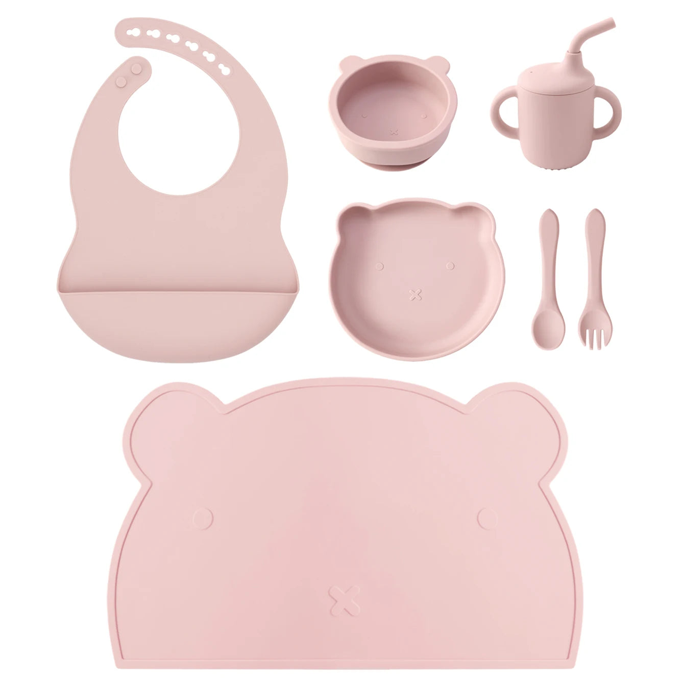 7PCS Silicone Baby Feeding Set Cartoon Plates Suction Bowl Straw Cup BPA Free Toddler Tableware Self Feeding Essentials