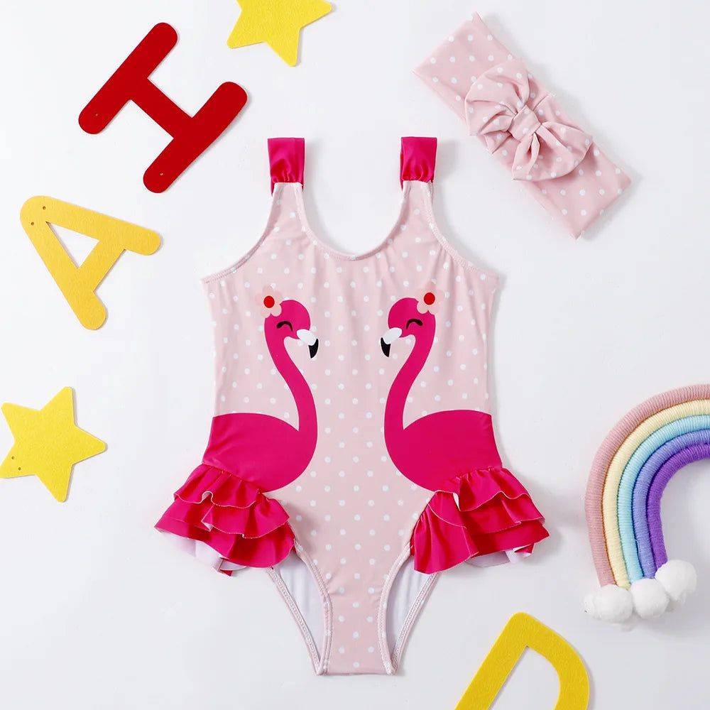 2026 Summer Children Swimsuit 2-8Years Girls Swimsuit Infant Baby Cute Cartoon Sleeveless Bikini Briefs One-piece Swimsuit