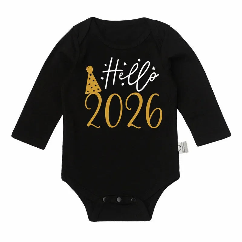Hello 2026 Newborn Baby Bodysuit Cotton Short Sleeve Infant Rompers Body Baby Boys Girls New Year Ropa Clothes Christmas Gift