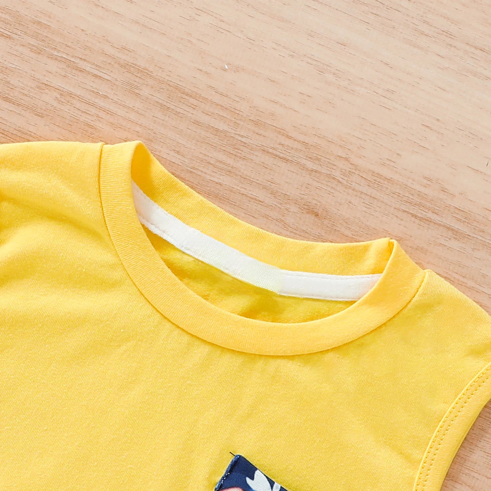 Summer Boys' Energy Set Bright Yellow Sleeveless Vest + Dark Blue Watermelon Print Shorts Two-Piece Set for Active Kids