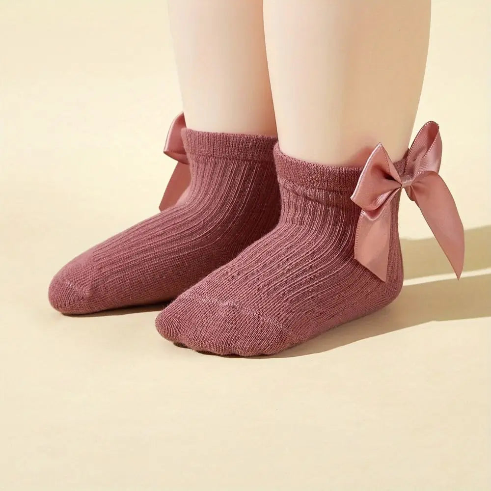 8Pairs Kawaii Bowknot Baby Cotton Socks Breathable Autumn Spring Toddle Short Tube Socks Cute Stripe Infant Solid Socks Gifts