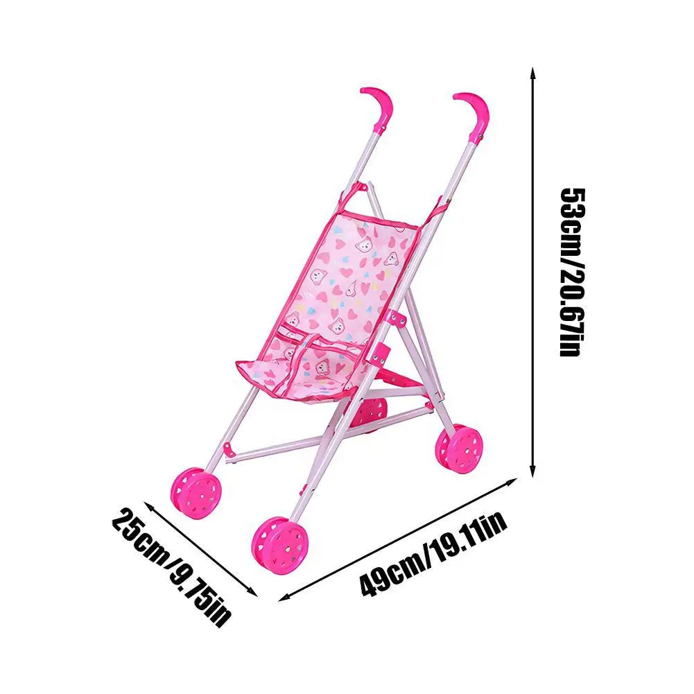 Portable Doll Pram Strollers Toys Babies Doll Accessories With T-Shaped Belt Pretend Play Toys For Boys Girls Babies