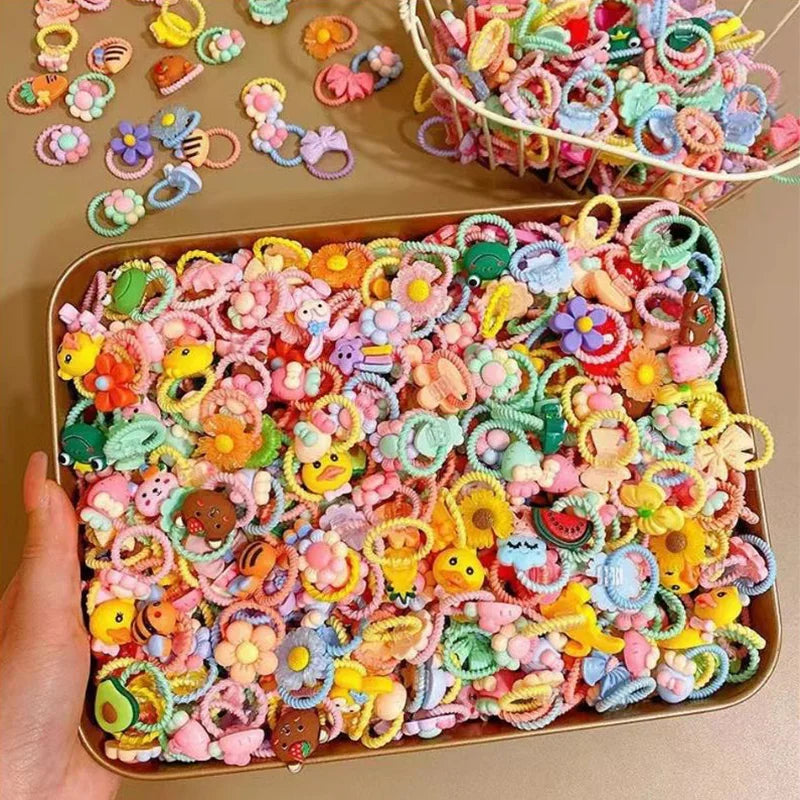50Pcs/Lot Children Hair Accessories Girls Cartoon Elastic Hair Bands Baby Head Rope Kids Small Animal Headband Cute Headdress