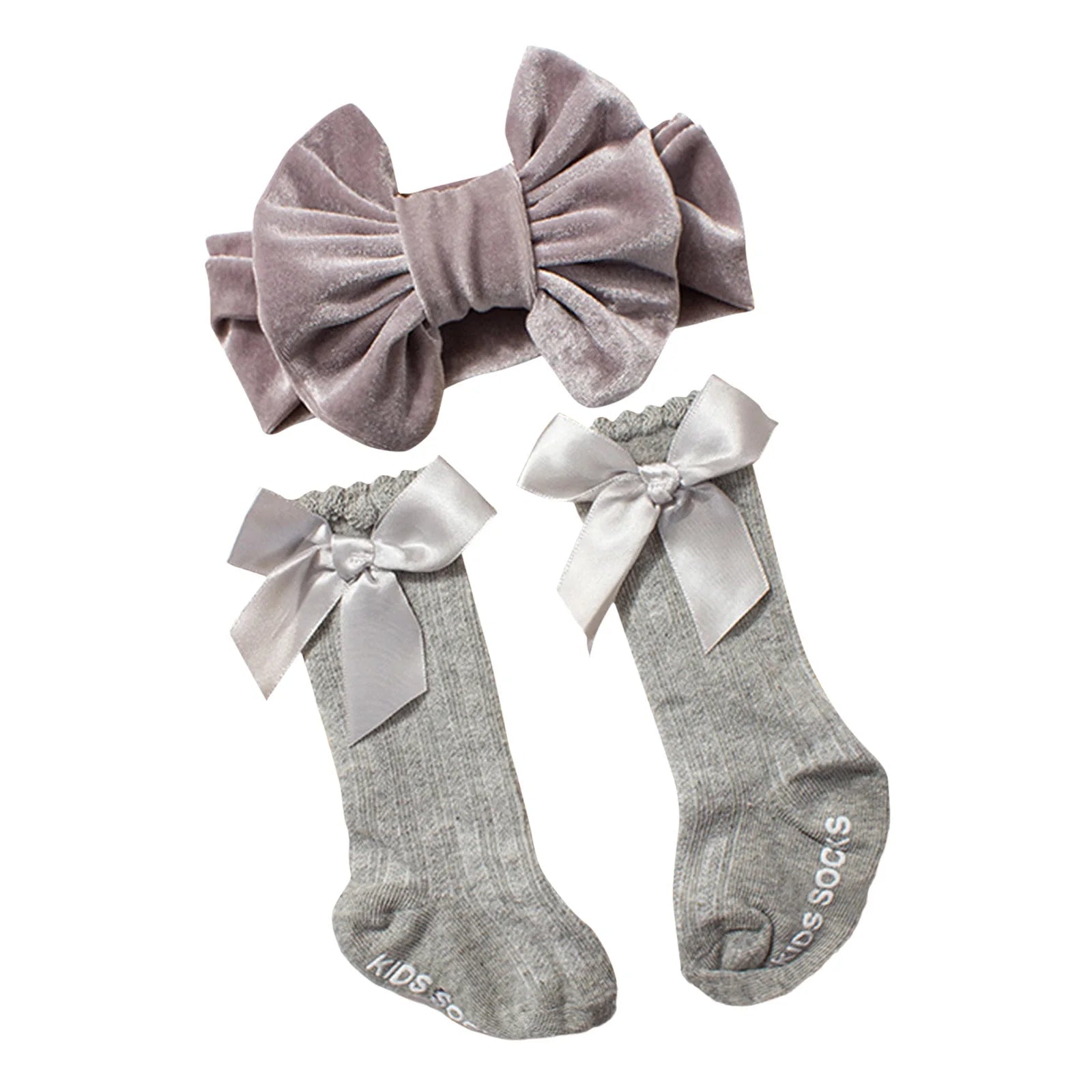 Baby Girls Socks Headband Set Breathable Knit Bow Princess Socks for Party, Wedding, Photography