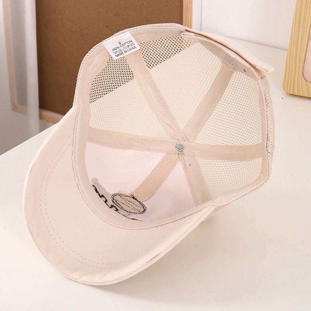 Kids Baseball Hat Mesh Breathable Cute Bear Embroidered Snapback Caps 1-6 Years Boys Girls Sunscreen Adjustable Peaked Cap