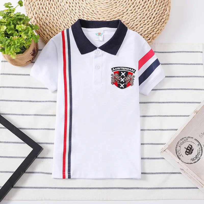 baby Boys T-Shirts Summer Short Sleeve T Shirts Childrens Turn-Down Collar Tops Kids Embroidery casual Clothing Girl cotton Tees