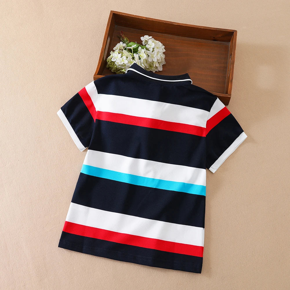 Boys' Casual Polo Top Striped Design Short Sleeve Breathable Cotton Blend Kids Shirt Children Summer Clothes