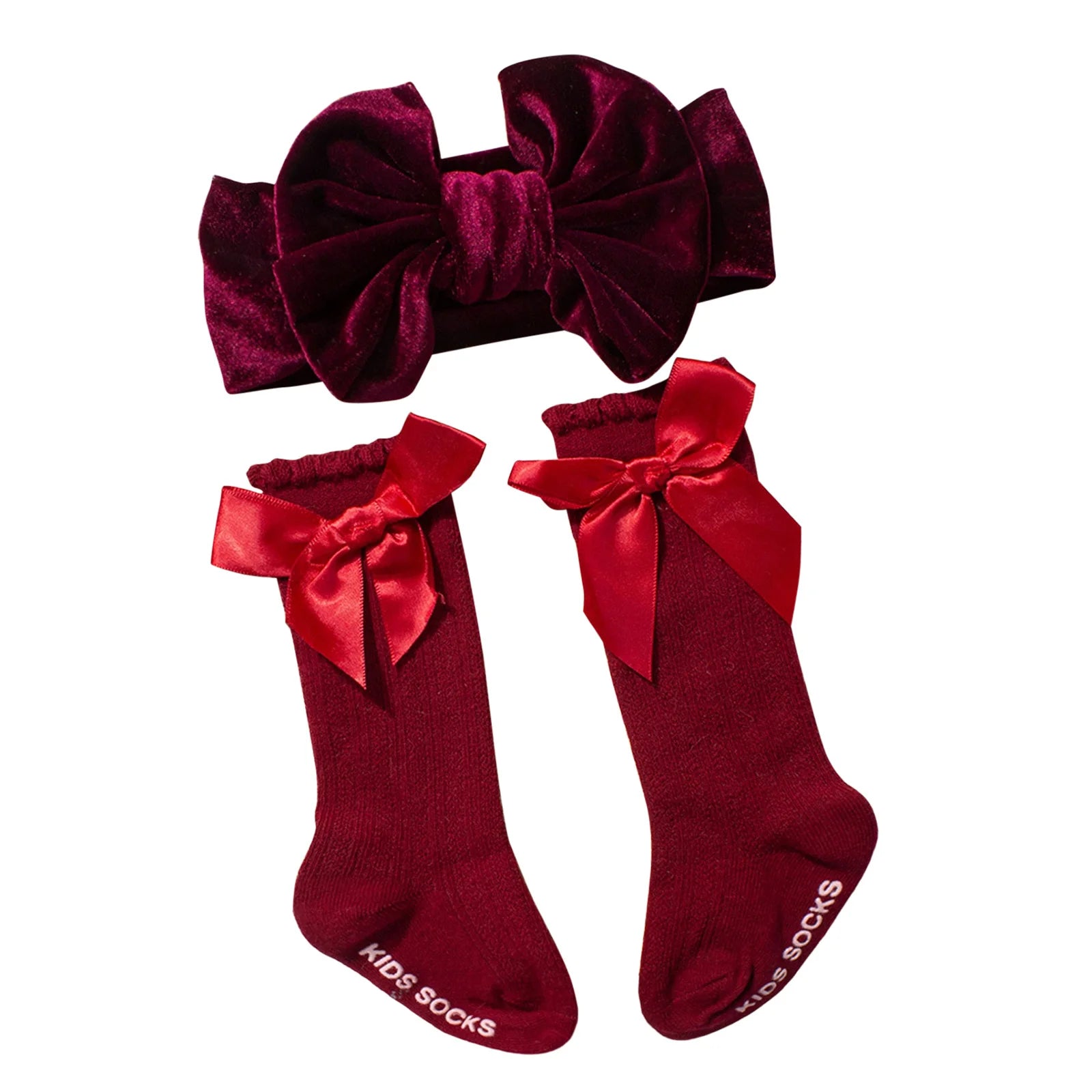 Baby Girls Socks Headband Set Breathable Knit Bow Princess Socks for Party, Wedding, Photography