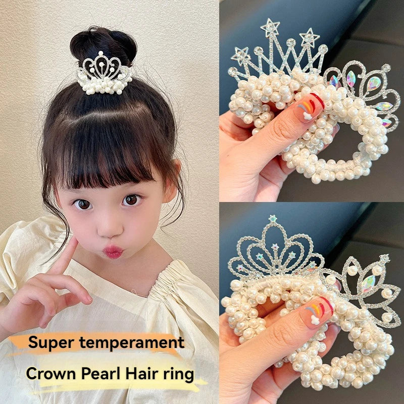 Fashion Pearl Crown Princess Elastic Hair Bands Cute Kids Hair Ties Girls Accessories Baby Headwear