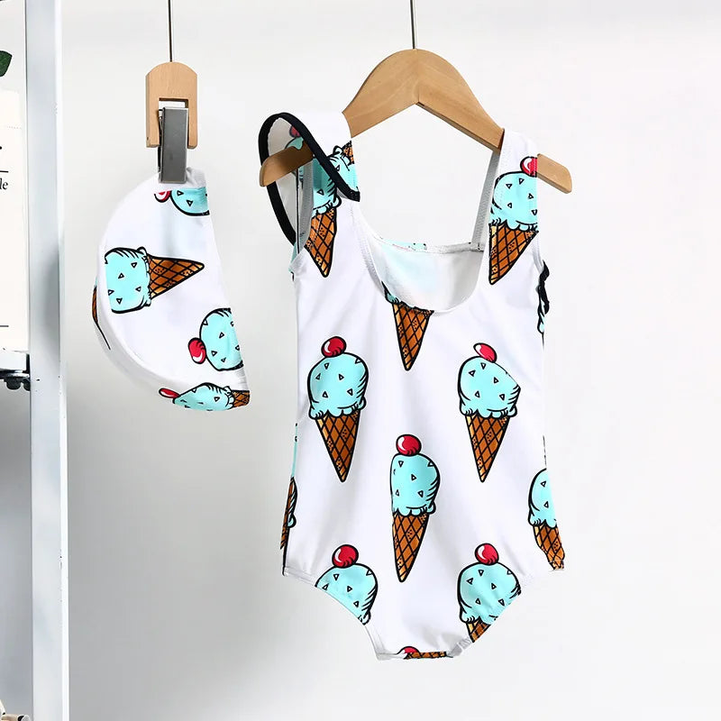 Children's Swimsuit One-piece Girl Swimsuit Cartoon Pattern Cute Little Middle Children Beach Swimsuit
