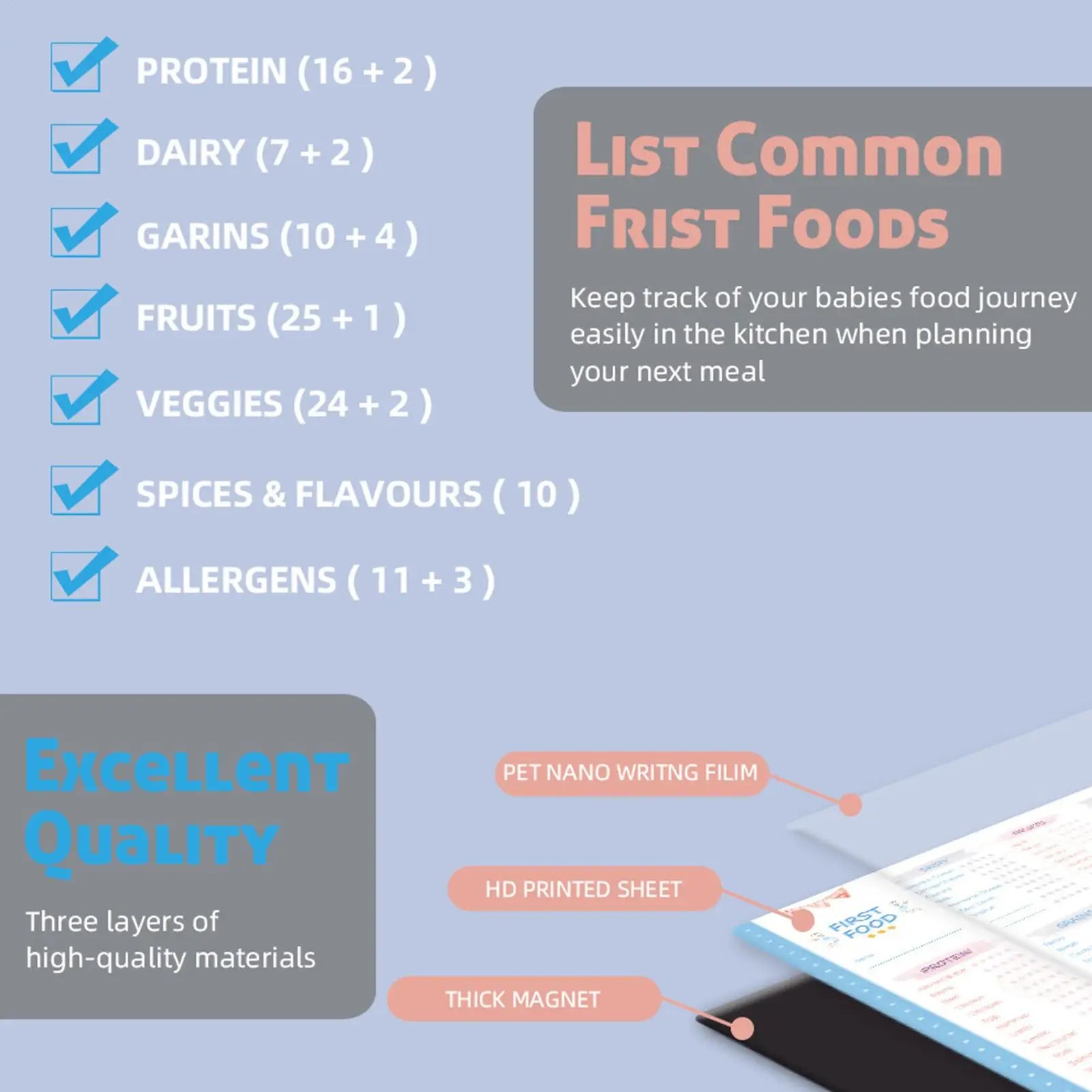 Magnetic Baby First Foods Checklist Erasable Infant Food Tracking Chart Repeatable Magnetic Baby Feeding Meal Planner