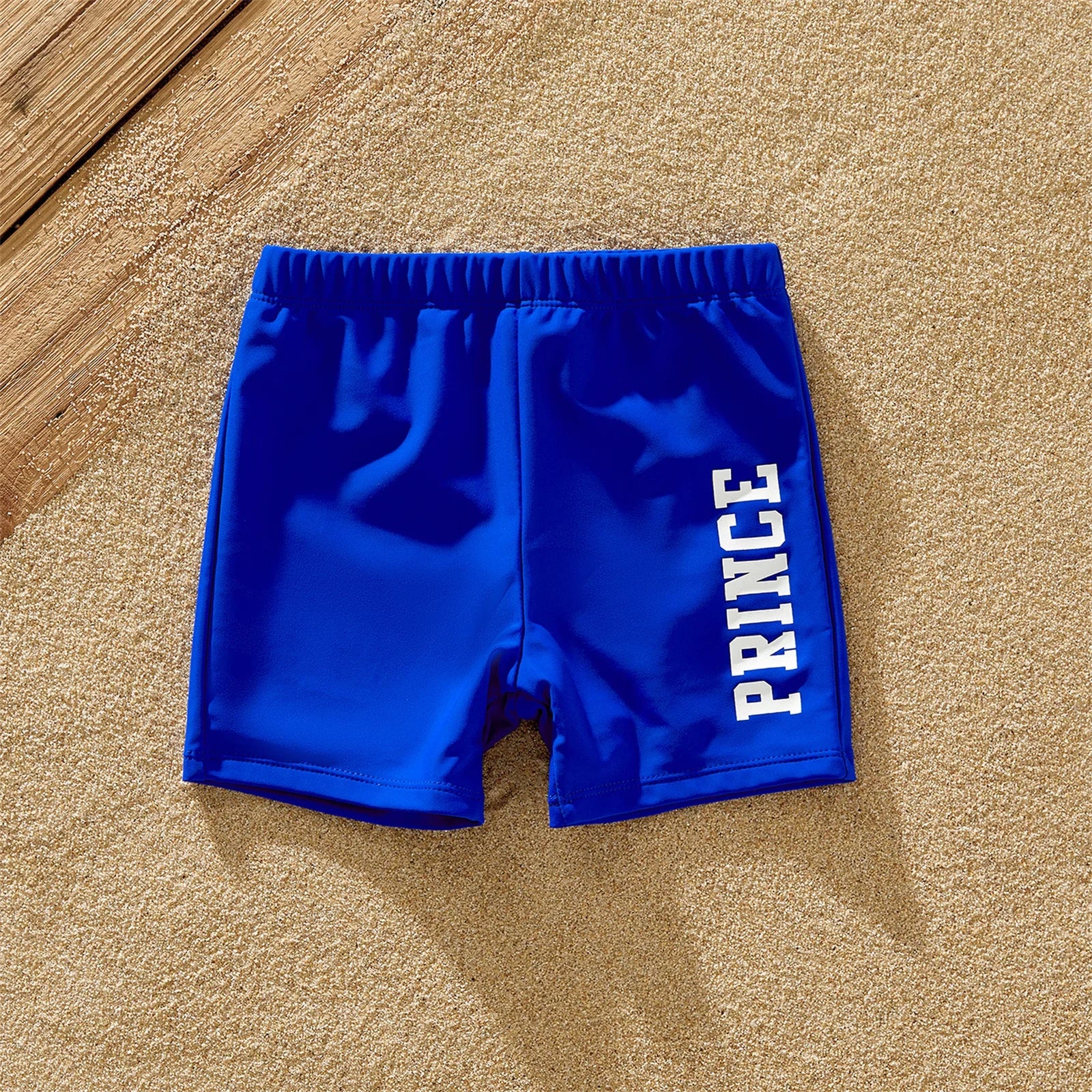 PatPat Family Matching Blue Ruffle Trim Two-piece Swimsuit and Letter Print Swim Trunks Suitable for Summer Season