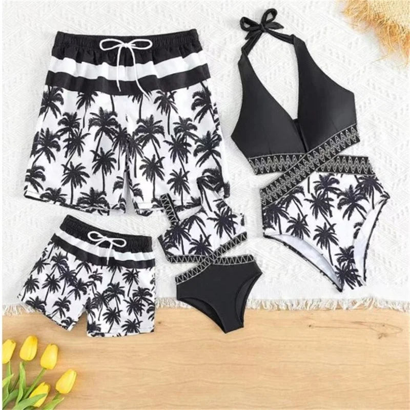 Mother Daughter Swimwear Father Son Swimsuit  Family Matching Suits Summer Bikini New Kids Prints Clothes Boys Beach Shorts