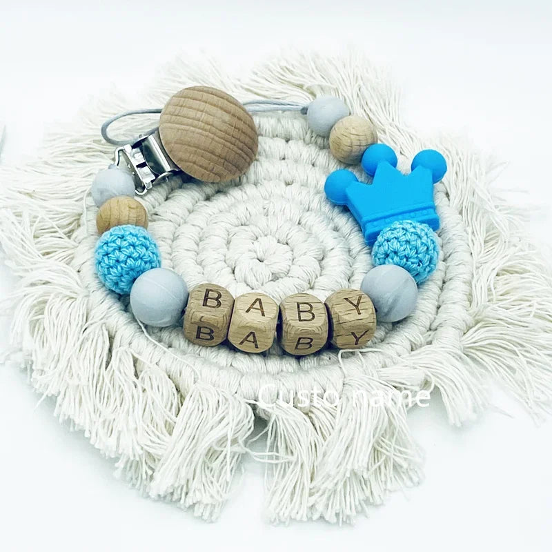 Baby Custom Name Silicone Beads Flower Ring Pacifier Clips Safe Teething Chains Teether Eco-friendly Dummy Beech Clips Holder