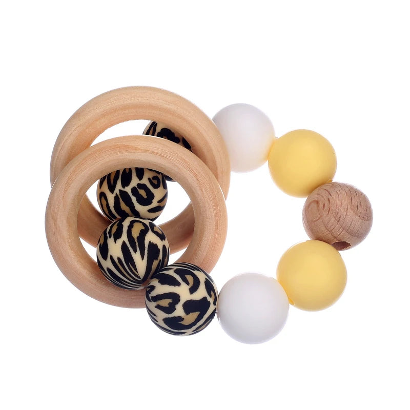 Baby Silicone Teether Ring Pendant Food Grade Silicone Round Beads Bracelet Rattle Toys For Baby Teething Safe Care Chew Toys
