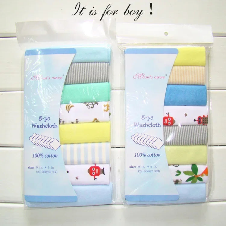 8PCS Newborn Cotton Towels UltraSoft Drool Bibs Baby Care Set Wash Bath Handkerchiefs for Boys Girls