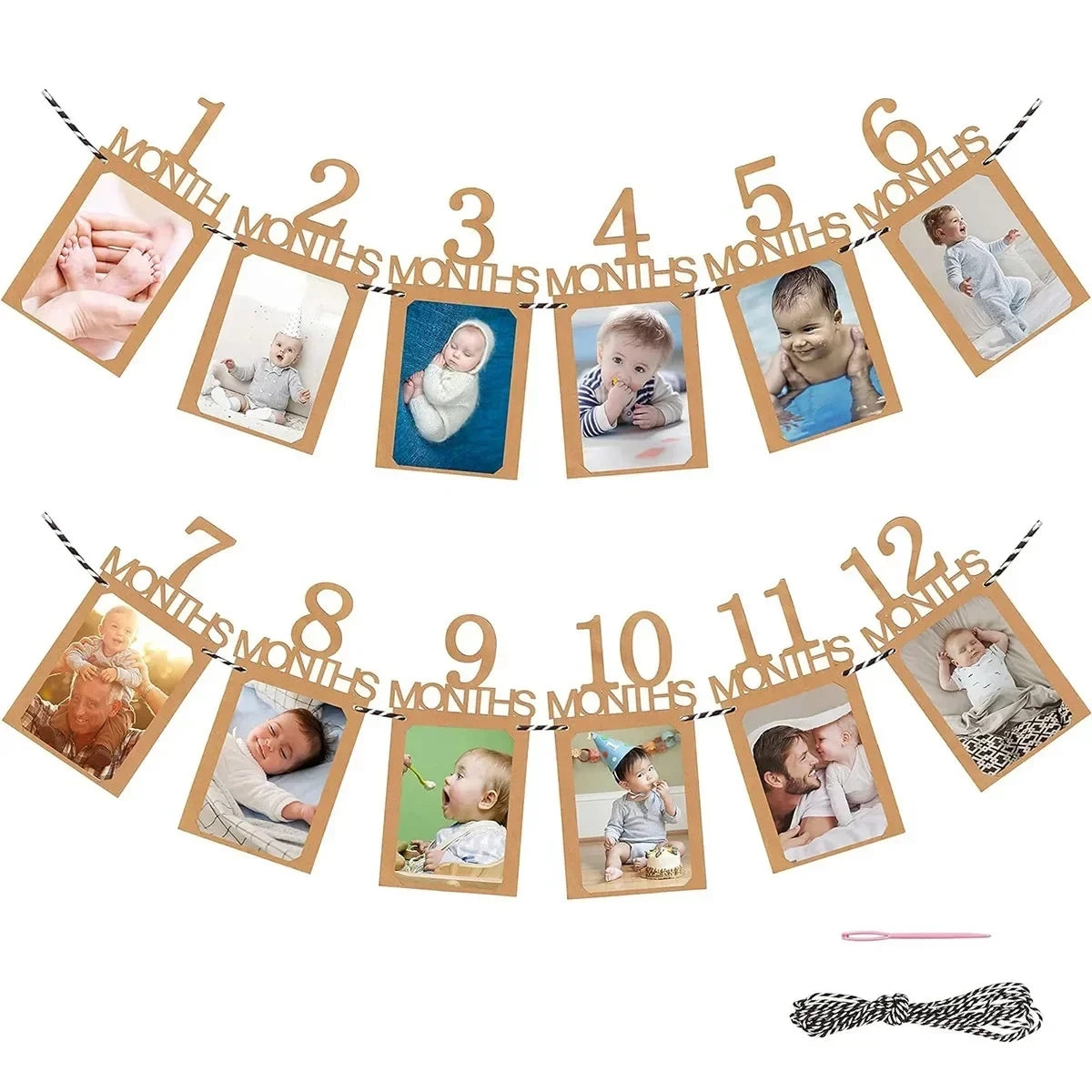 Baby 1st Birthday Decoration Photo Banner 12Months Photo Props Boy Girl One Year First Birthday Party Photograph Bunting Garland