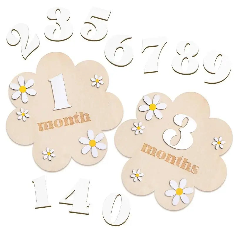 Z. Wooden Baby Monthly Milestone Cards Flowers Double Sides Number Month Girls Boys Newborn Photography Props Accessories
