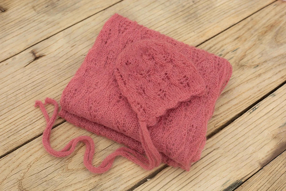 Newborn Photography Props Baby Posing Knitted Hollow Hat + Wrap 2pcs/Set Soft And Highly Elastic Stretchable Photo Accessories