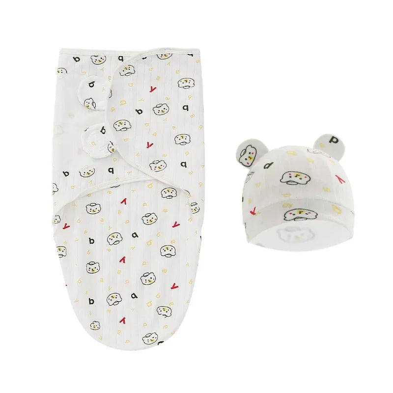 100% Organic Cotton Baby Swaddle Blanket Wrap Hat Set for Infant  Adjustable Newborn Swaddle Baby Swaddle for 0-3 Month