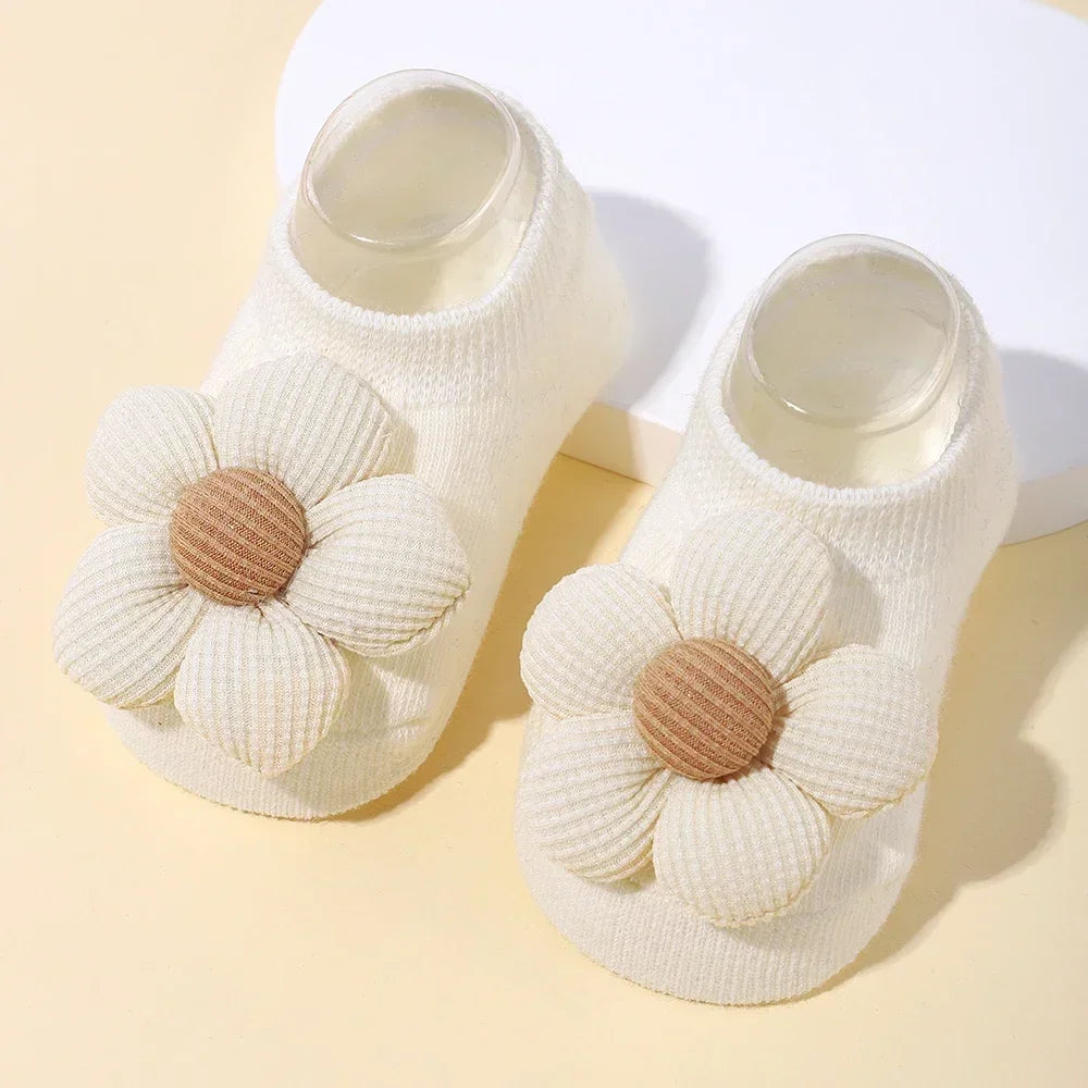 Pretty Newborn Baby Girls Socks Cute Flowers Toddler Princess Anti-skid Leather Soles Infant Soft Elastic Floral Sock Gifts