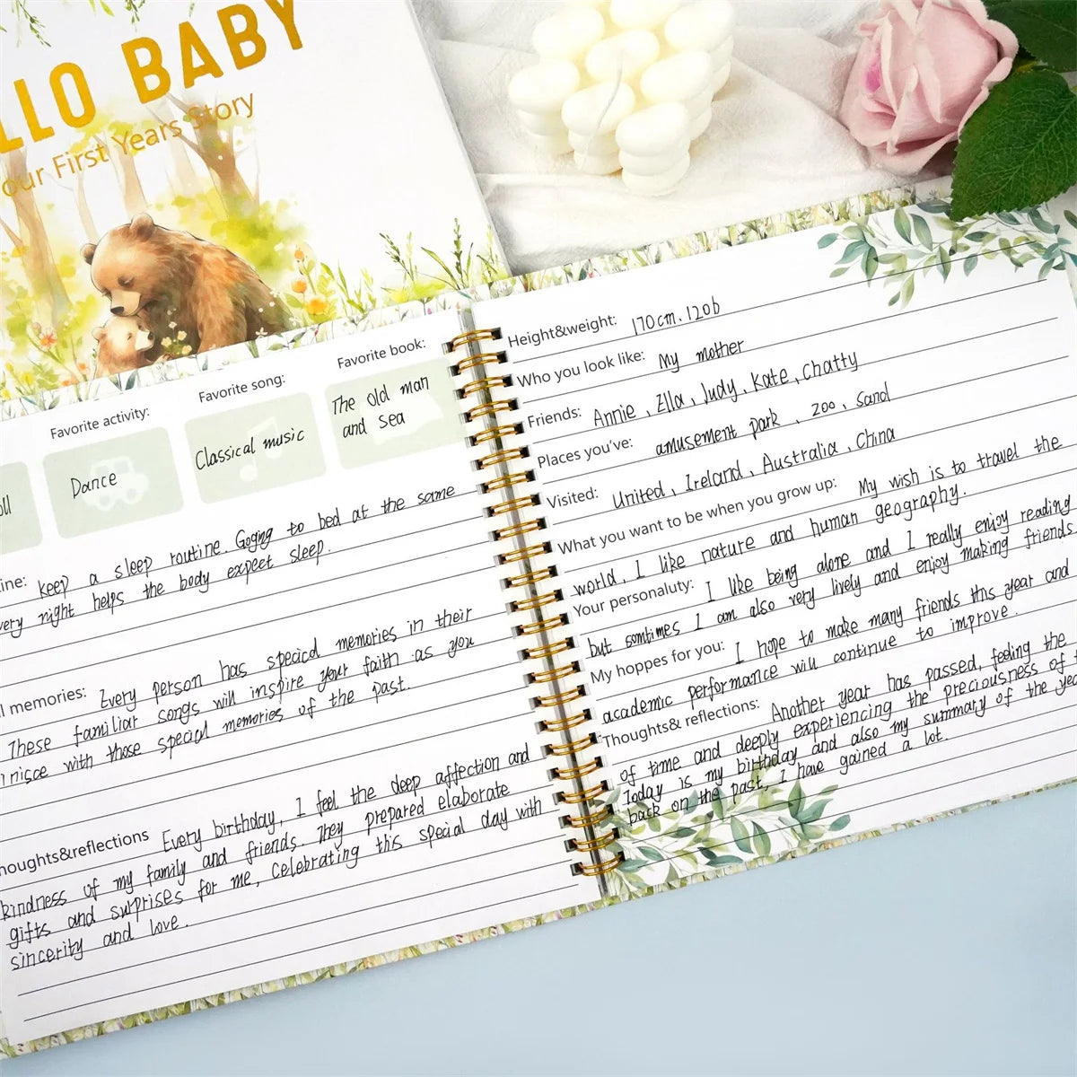 Baby Memory Book Baby Book Keepsake First 5 Years Record Milestones Photos Baby Shower Gift 100 Pages Scrapbook Photo Album