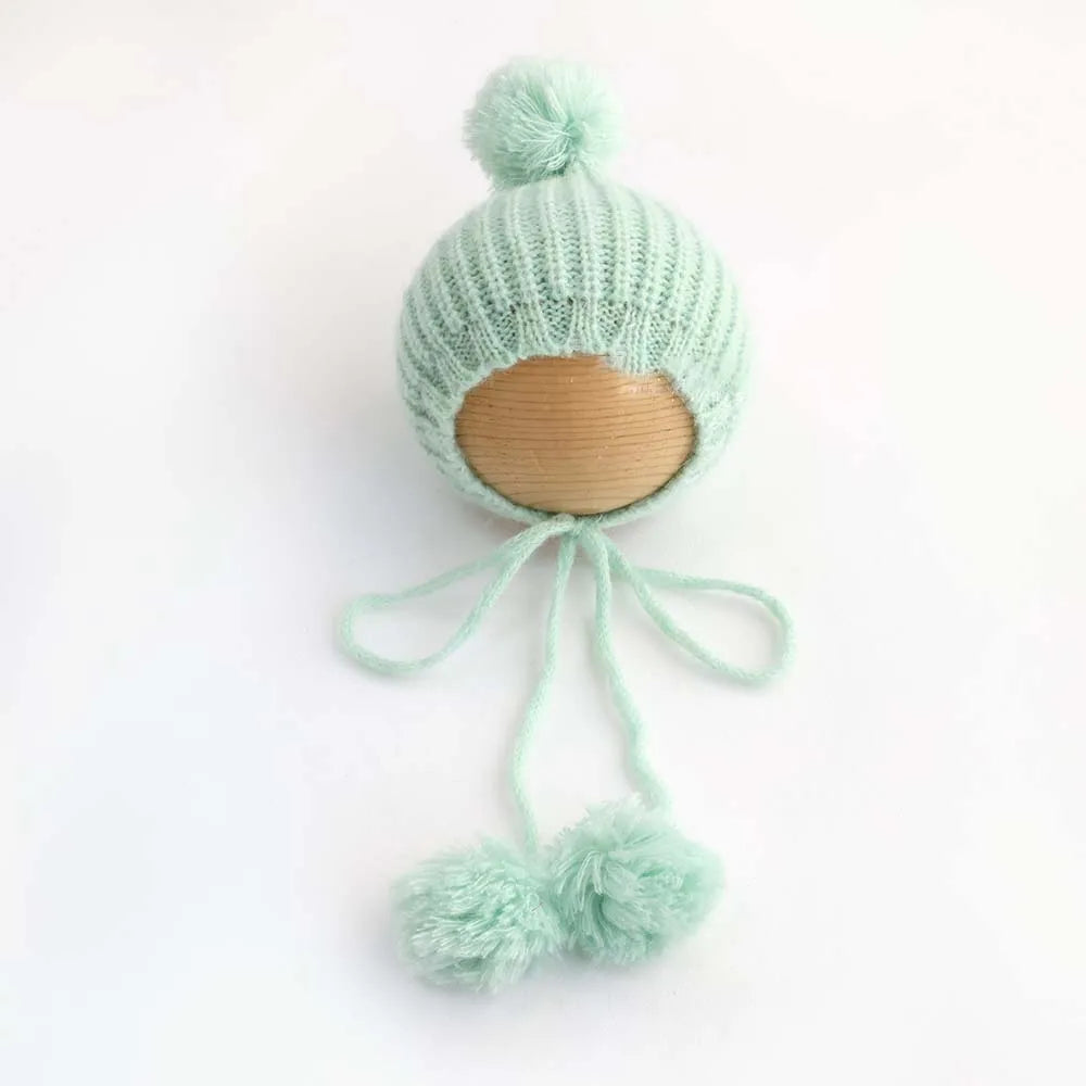 Newborn Photography Props Soft Cotton Stretch Wraps Handmade Knitted Hat Bunny Doll Studio Baby Green Theme Shooting Accessories