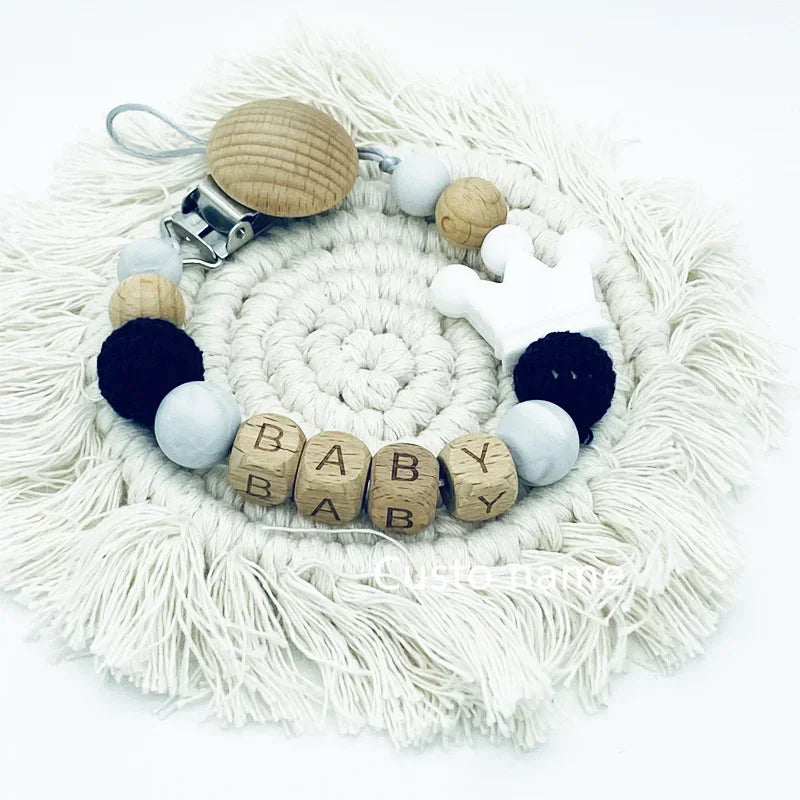 Baby Custom Name Silicone Beads Flower Ring Pacifier Clips Safe Teething Chains Teether Eco-friendly Dummy Beech Clips Holder