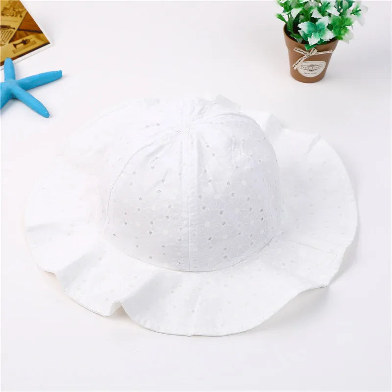 Summer Baby Sun Hat Floral Ruffle Toddler Girls Bucket Hat Solid Color Wide Brim Kids Travel Beach Fisherman Cap