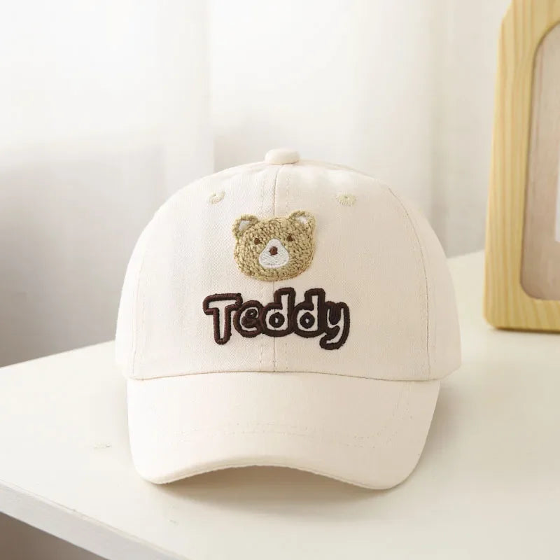 Kids Baseball Hat Mesh Breathable Cute Bear Embroidered Snapback Caps 1-6 Years Boys Girls Sunscreen Adjustable Peaked Cap