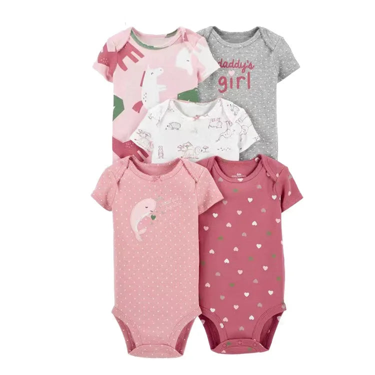 Newborn Baby Girl Boy Clothes Summer Short-Sleeve 100% Cotton Baby Romper Toddler Kids Bodysuit Children's Clothing 5 PCS/SET