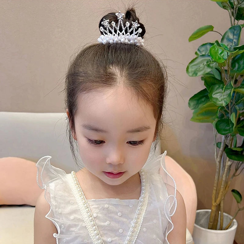 Fashion Pearl Crown Princess Elastic Hair Bands Cute Kids Hair Ties Girls Accessories Baby Headwear