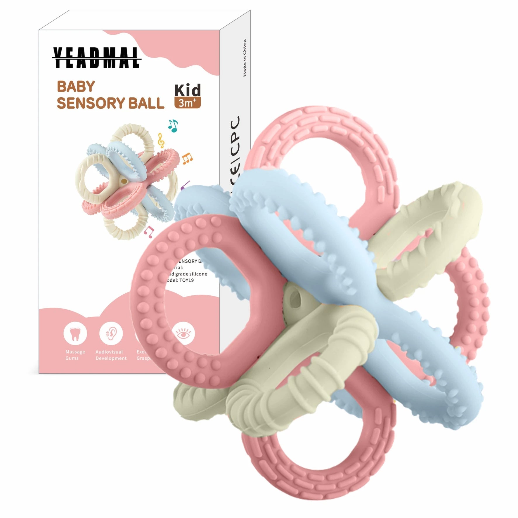 Teething Toys 3 6 Months for Kids Girls Boys,3 Pack Silicone Rattle Chew Toys for Babies 6 12 18months Newborn Infant,Combinable