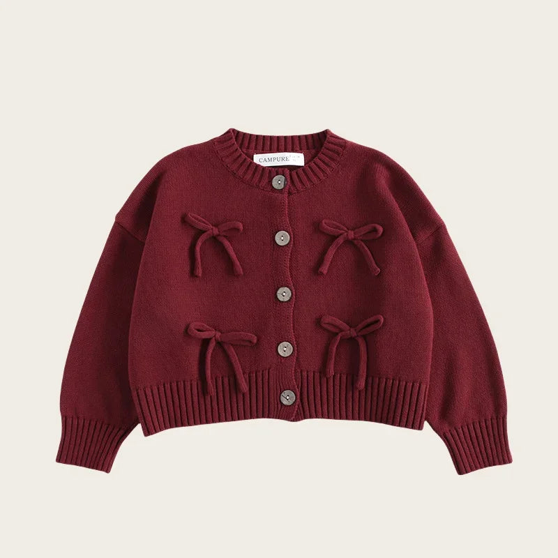 Kids Clothes Girls 1-7Y Baby Girls Sweater Cotton Bow Embellished Knit Cardigan Autumn Winter Fashion Wear Sweater Children Top