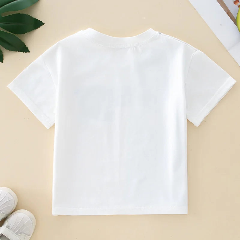 Boys Summer T Shirt Casual O Neck Short Sleeve Kids Fake Denim Pocket Print Tops Letter Graphic Tees Children Streetwear Clothes