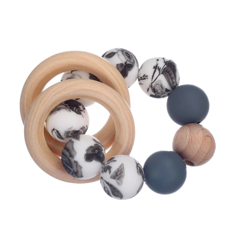 Baby Silicone Teether Ring Pendant Food Grade Silicone Round Beads Bracelet Rattle Toys For Baby Teething Safe Care Chew Toys