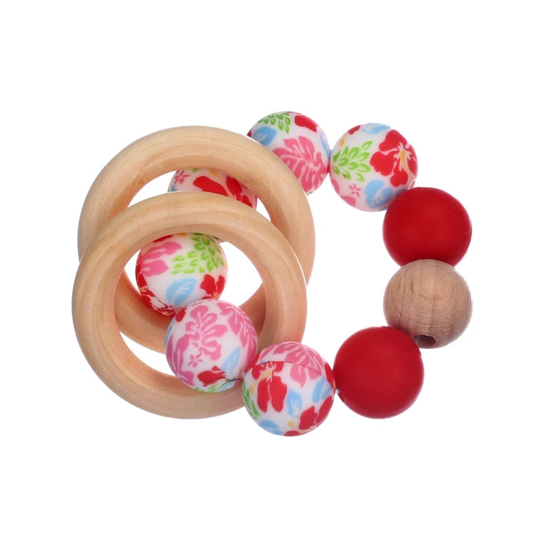 Baby Silicone Teether Ring Pendant Food Grade Silicone Round Beads Bracelet Rattle Toys For Baby Teething Safe Care Chew Toys