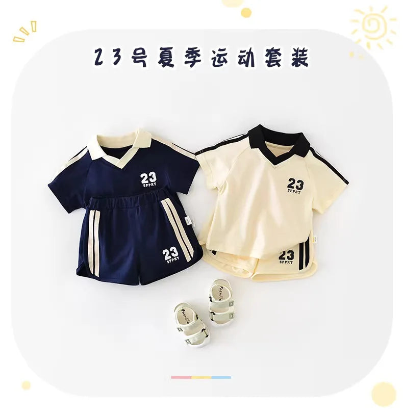 Kids Summer Short Sleeve Sportswear Set: T-Shirt and Shorts Two-Piece Outfit for Boys and Girls, Casual Wear