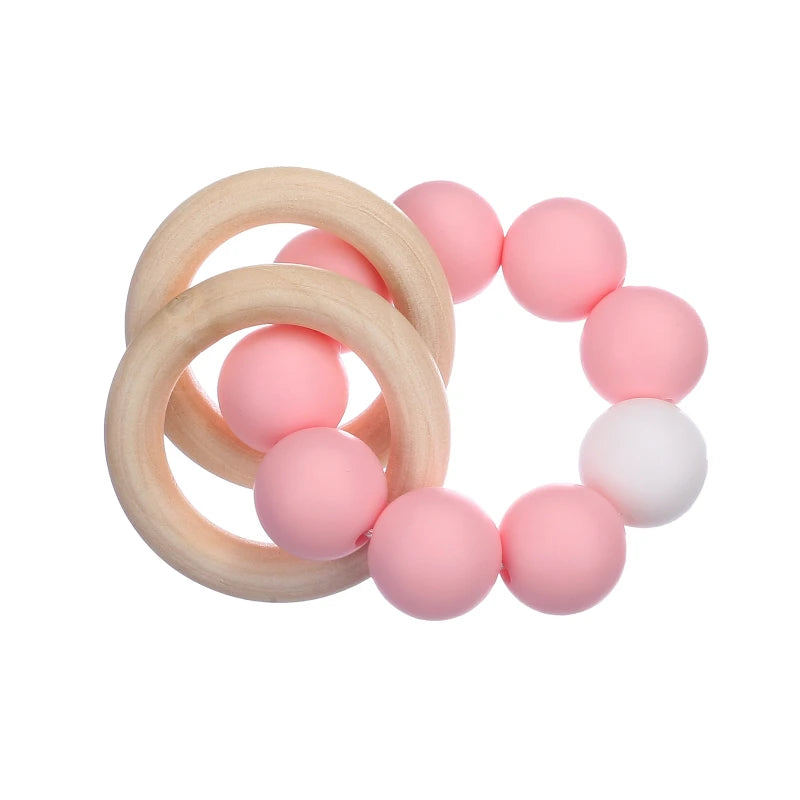 Baby Silicone Teether Ring Pendant Food Grade Silicone Round Beads Bracelet Rattle Toys For Baby Teething Safe Care Chew Toys