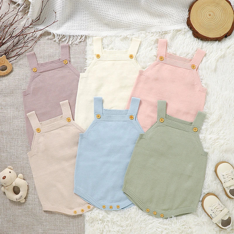 Newborn Baby Bodysuit Cotton Knit Children Sling Clothes Fashion Solid 0-18M Overalls Infant Boy Girl Jumpsuit Sleeveless Summer