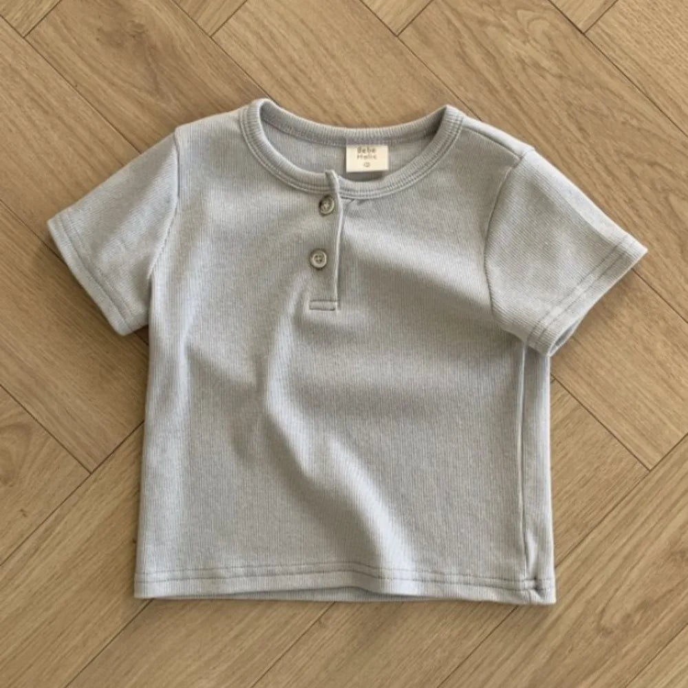 2025 Summer New Baby Short Sleeve Cotton T Shirts Infant Boy Girl Solid Casual Tees Toddler Loose Versatile Breathable Tops