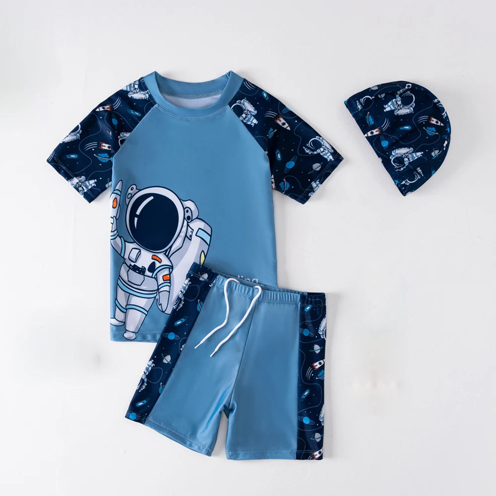 Summer Children's Swimsuit Boys Split Short Sleeve Swimming Suit Teenage Cartoon Quick Drying Bathing Suits Boys Swimsuit Set